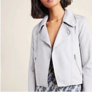 By Anthropologie Kelyn Light Gray Faux Suede Moto Jacket